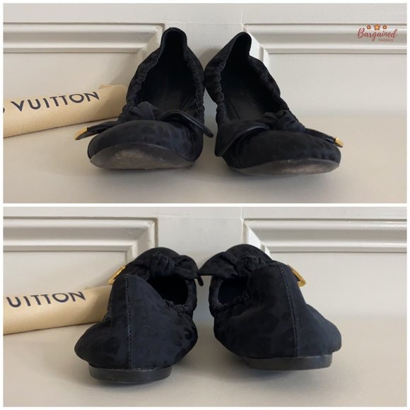 Authentic Louis Vuitton Black Leopard Print Fabric Amulet Ballet Flats Size 38/8 - Picture 5 of 13